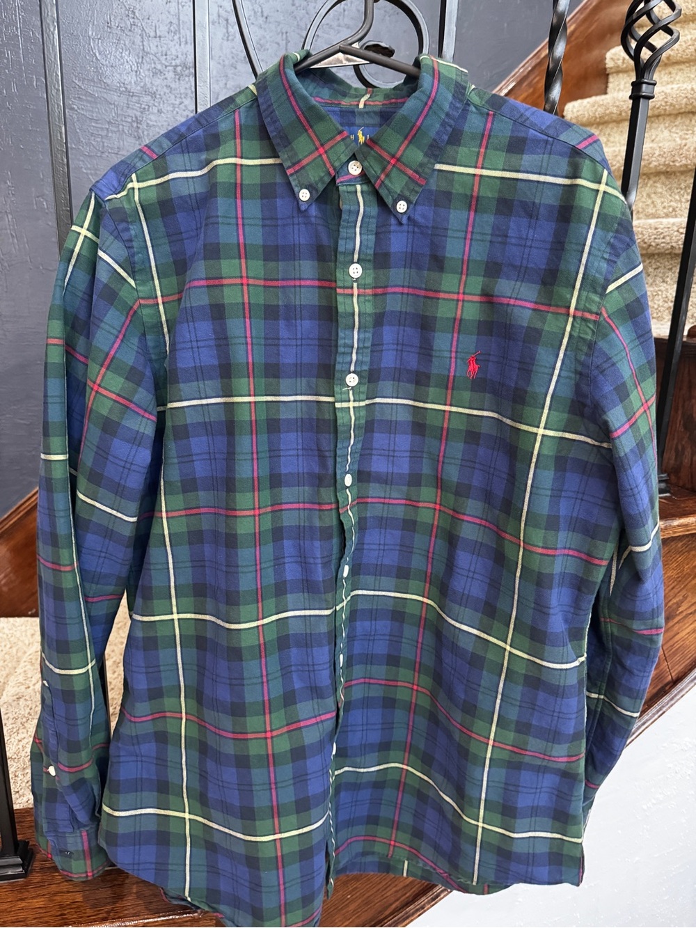 XL Polo by Ralph Lauren Navy, Green & Red Plaid Button-Down Shirt
